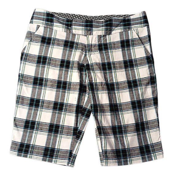 Roxy Plaid Shorts Women’s Sz 9 White Black Blue Bermuda Chequerd Coastal Beachy - Picture 1 of 16